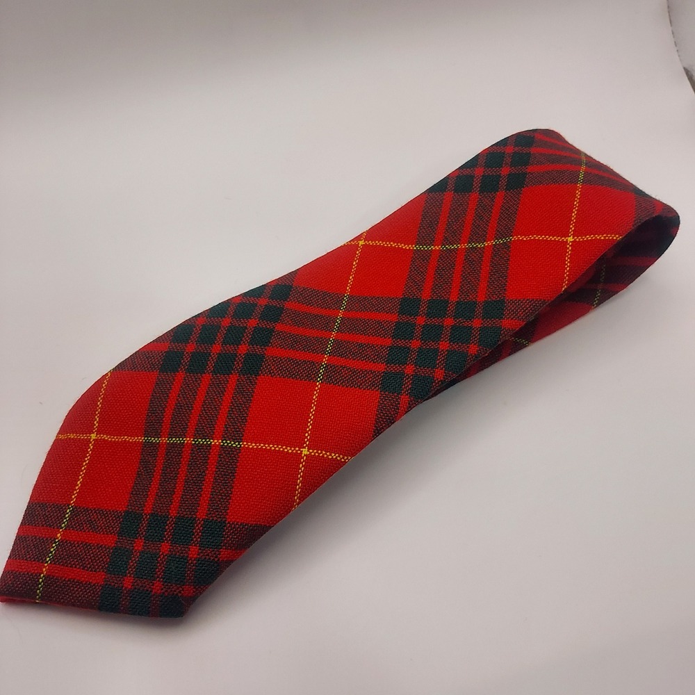 Men's Red Plaid Necktie - Woven Textured Tartan Classic Wool Tie 56 inch Read!
